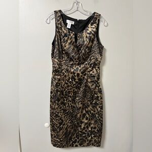London style leopard sleeveless sheath v neck‎ body con satin dress 12 glam y2k